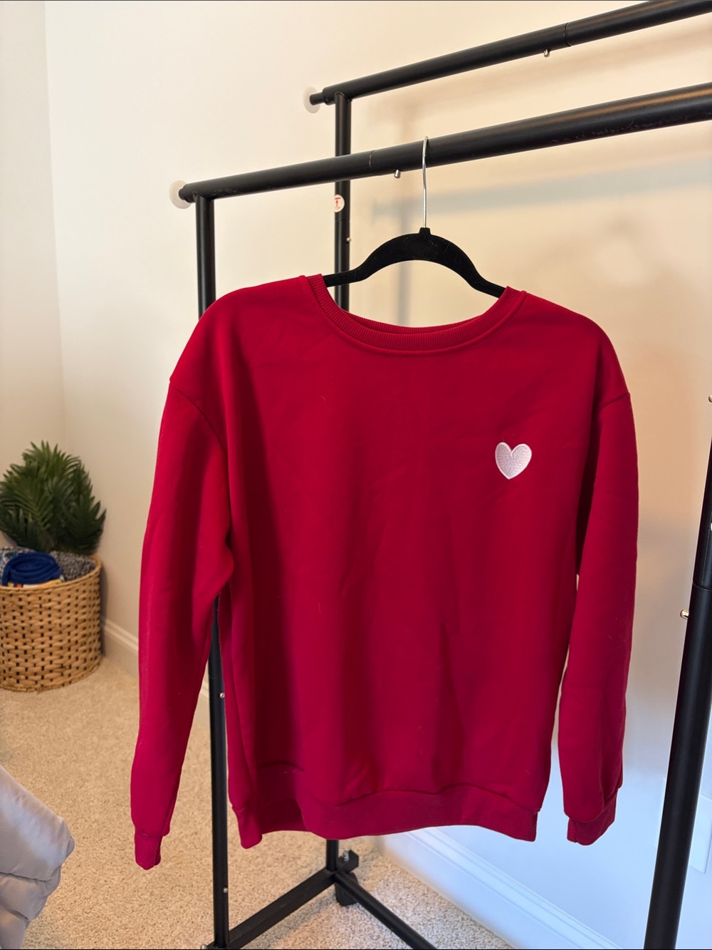 SHEIN Red Crewneck Sweater with White Heart Patch